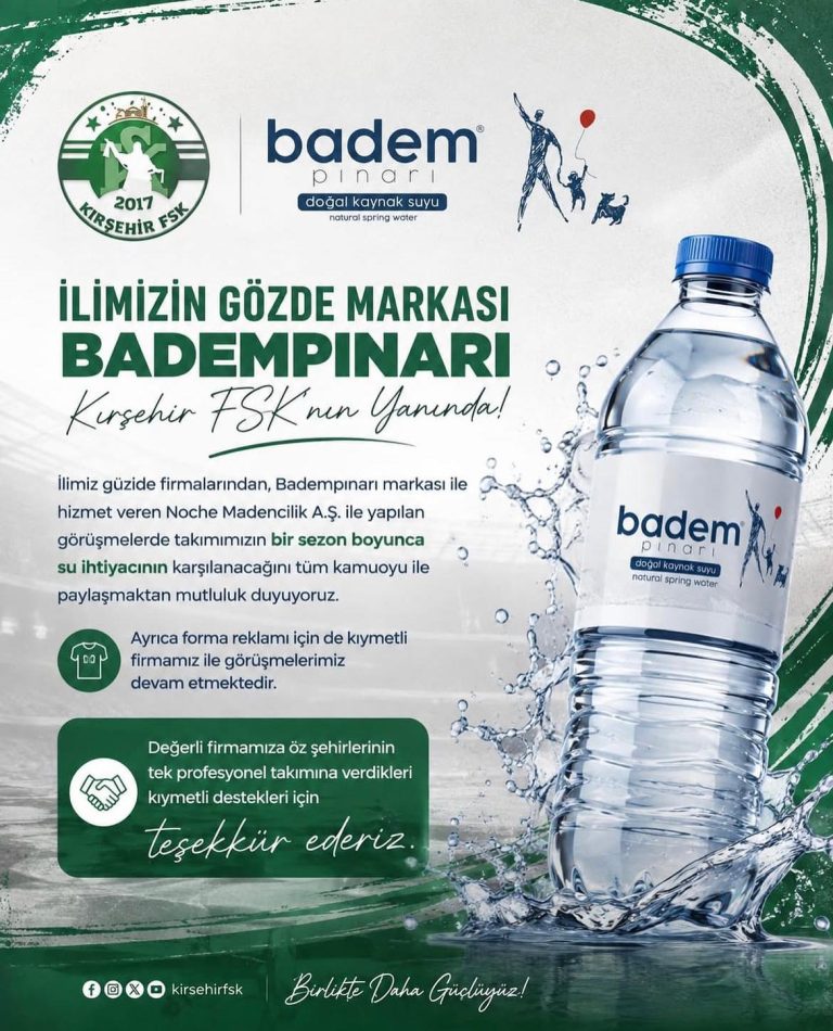 Badem Pinari, Kirşehir Spor Kulübü’Nün Bu Sezon Da Su Sponsoru Oldu